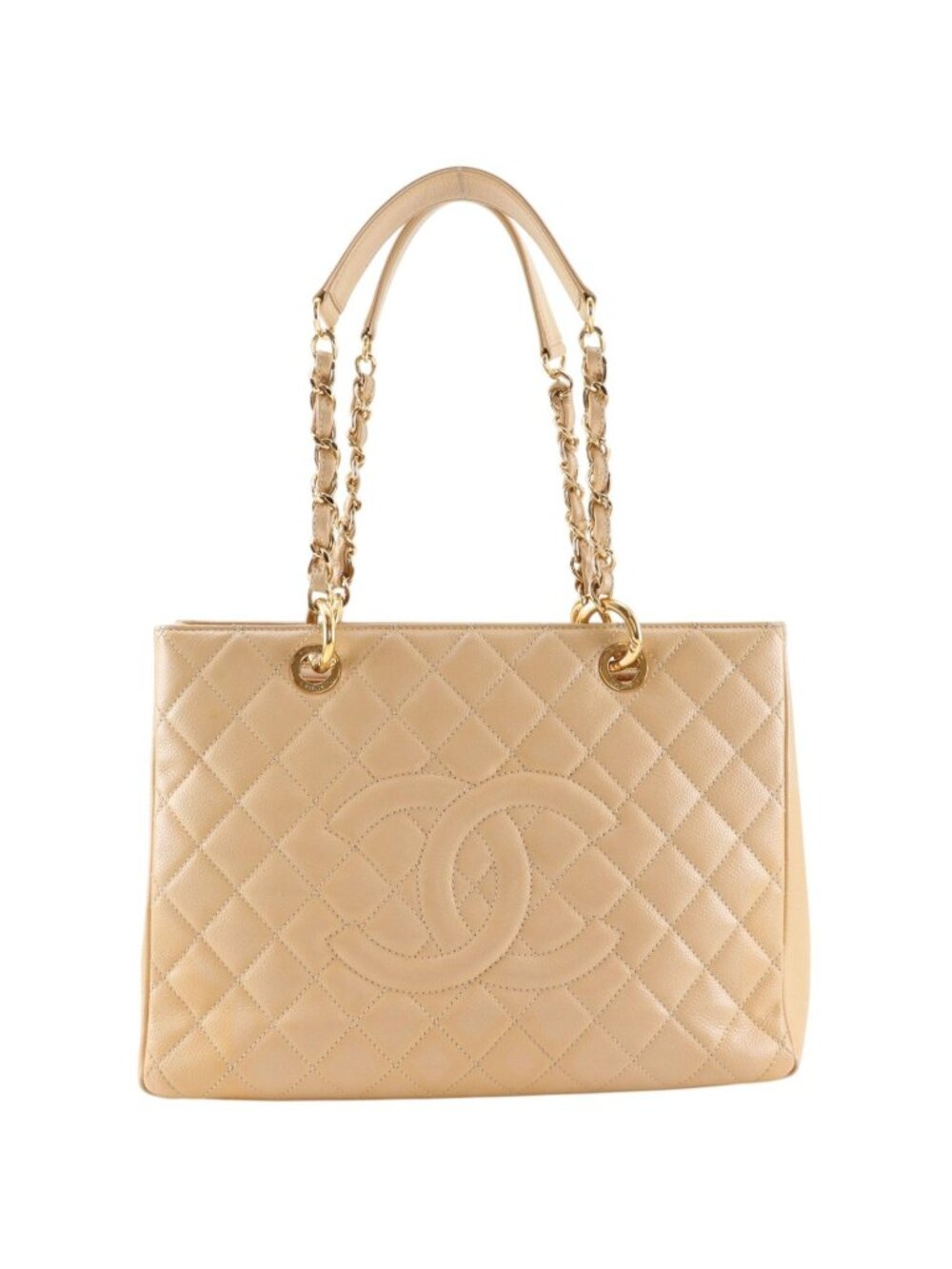 Chanel Grand Shopping Tote Bag Quilted GST Caviar Leather Beige